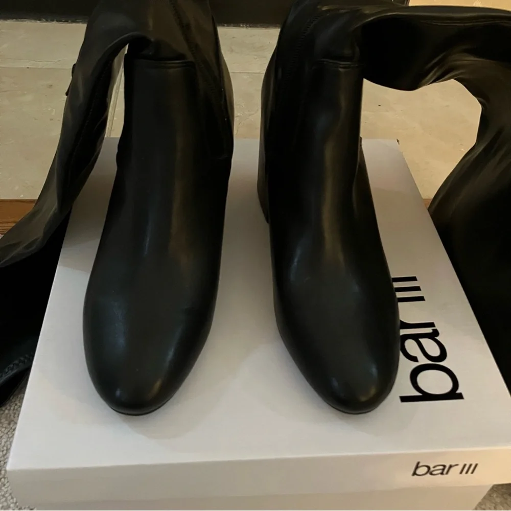 BAR III Gabrie Over-The-Knee Faux Leather Boots in Black Smooth 9.5 NIB